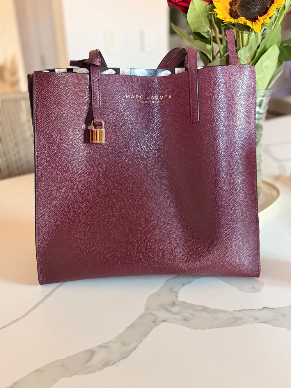 Marc Jacobs Burgundy Leather Tote with Gold Accent